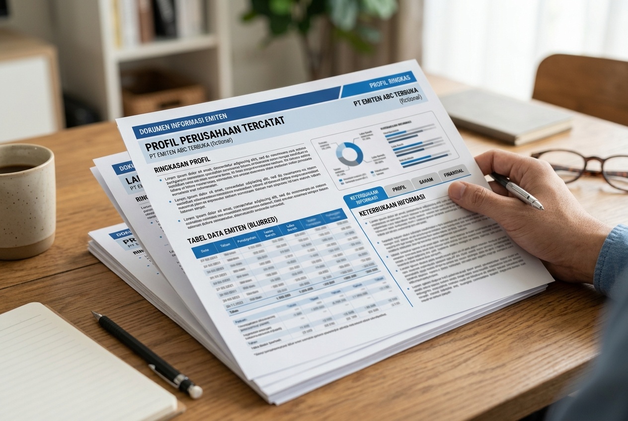 Dokumen profil perusahaan tercatat dengan tabel data emiten